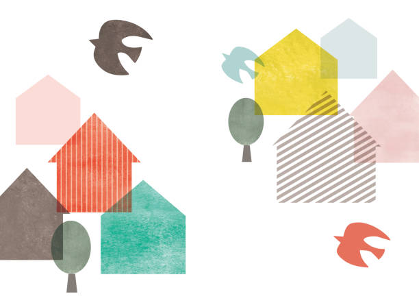 scandinavian style town illustration watercolor