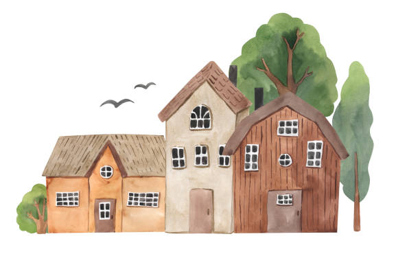 watercolor house illustration for kids